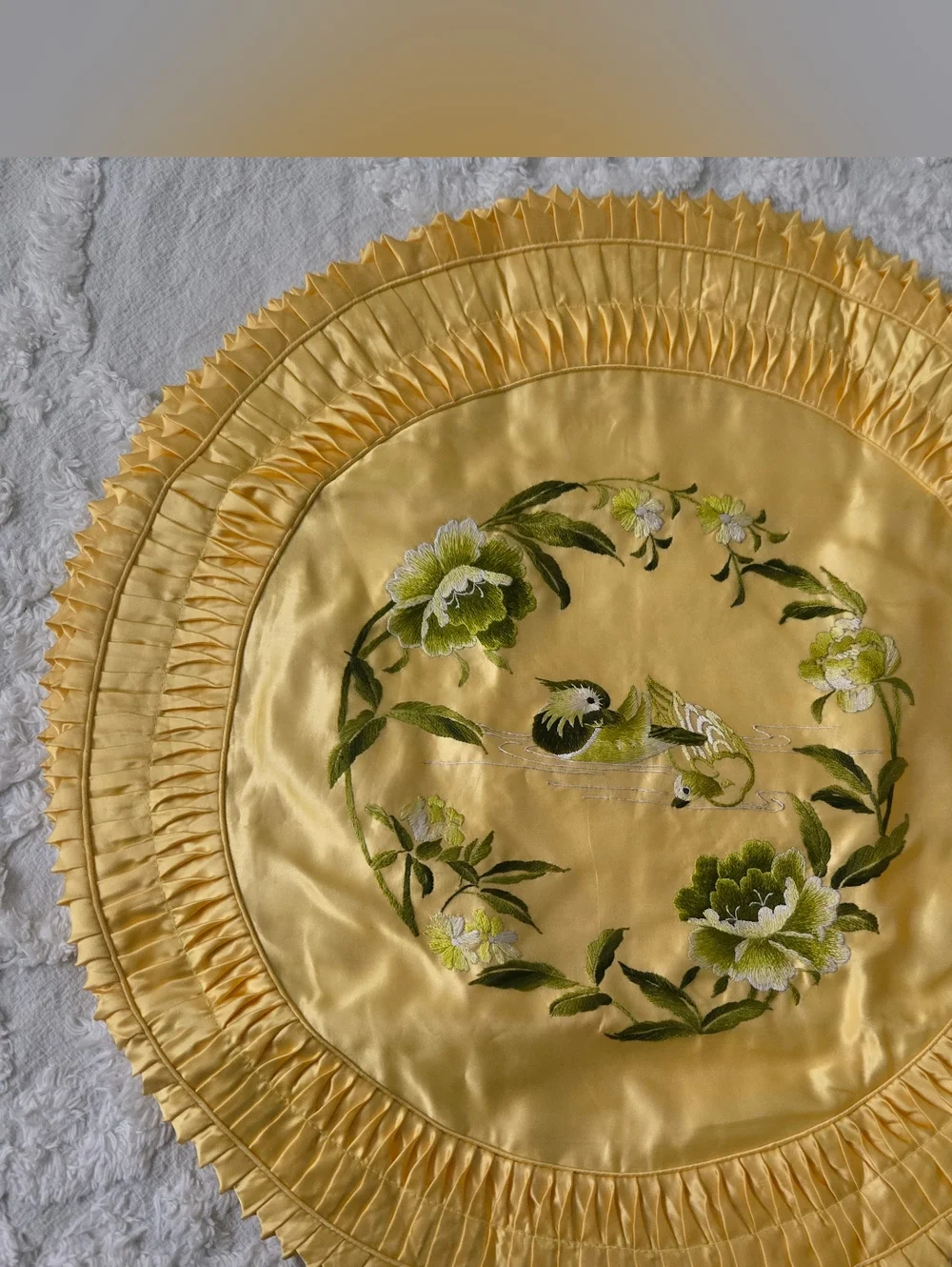 Vtg Silk Embroidered Pillow Covers, Mid Century, Birds, Floral, Like New